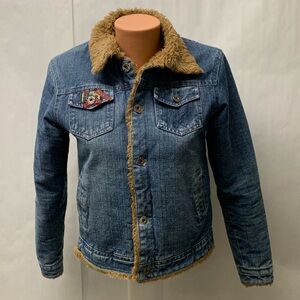 Monte Carlo Polo & Jockey Club Denim Jean Jacket faux fur trim lined medium